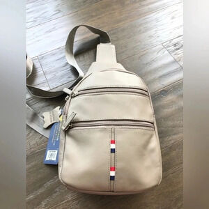 Montauk Genuine Leather Club Adjustable Crossbody Bag, 3 zipper pockets,unisex